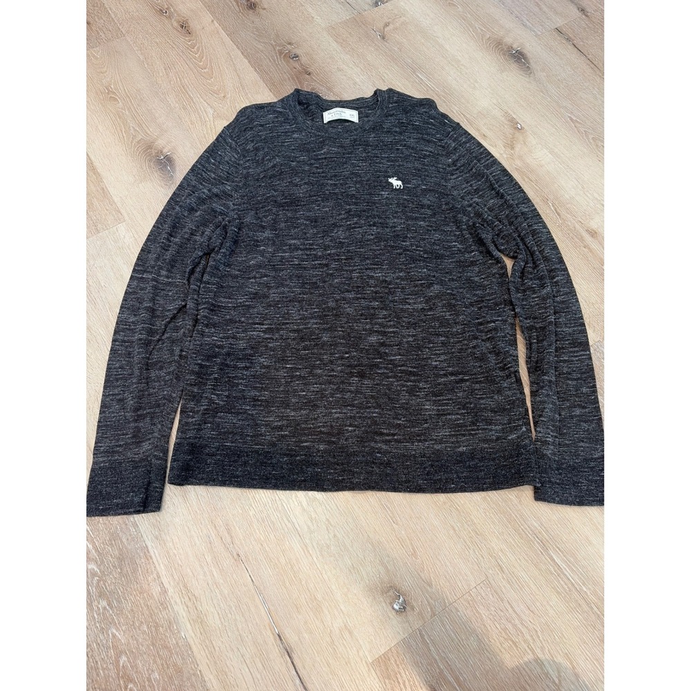 Abercrombie & Fitch Mens XXL Space Dye Crewneck Sweater Charcoal Grey Moose Logo